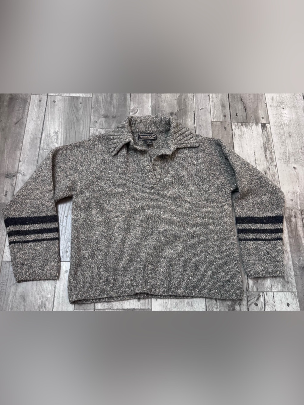 Vintage Abercrombie Fitch Shetland Wool Sweater Stripe 90s Large Brown Collar